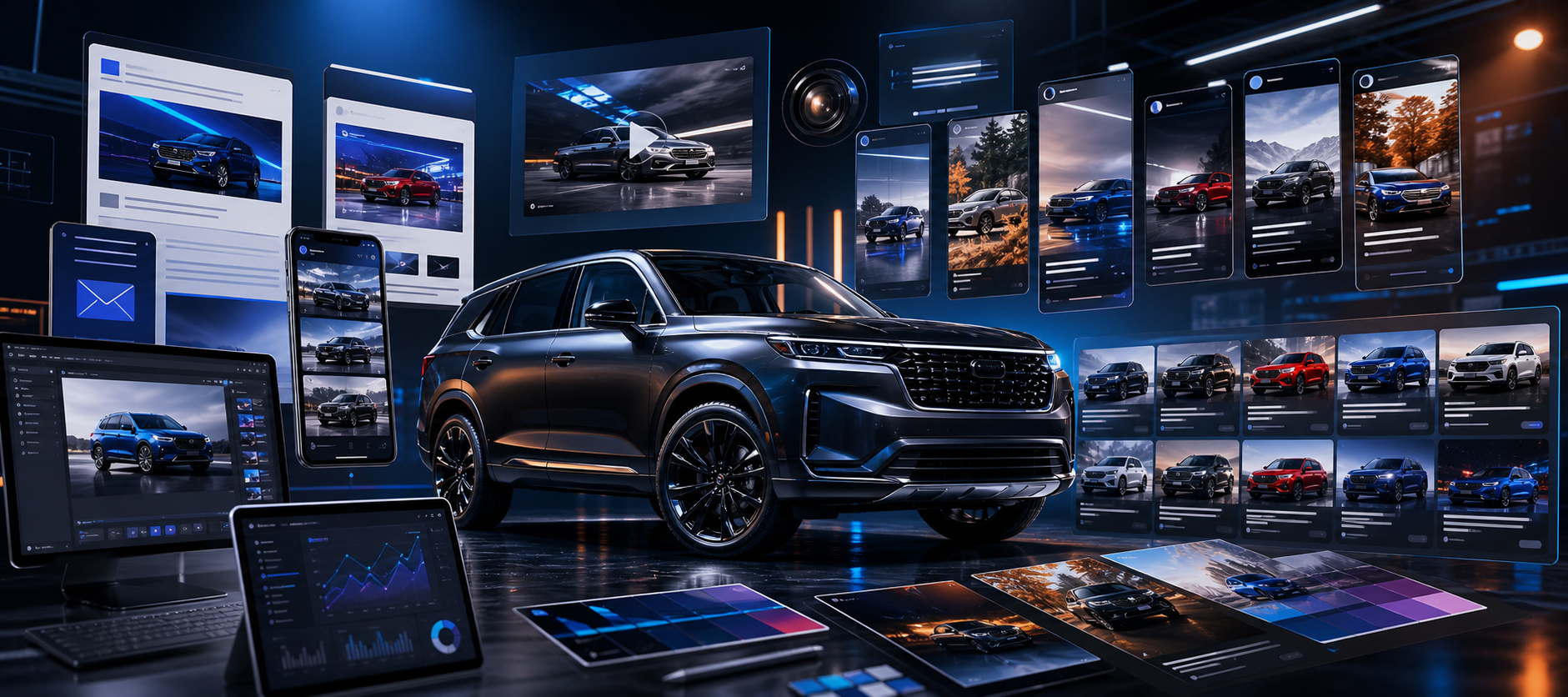 Automotive social media, email, video, and Marketplace inventory campaign visuals