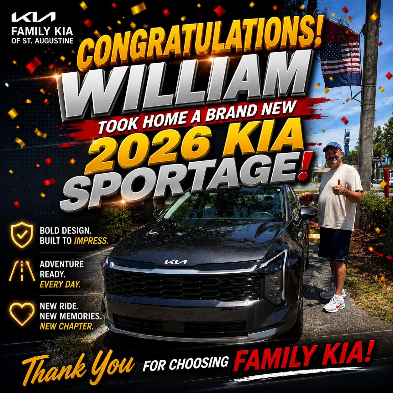 Family Kia delivery celebration Facebook campaign creative