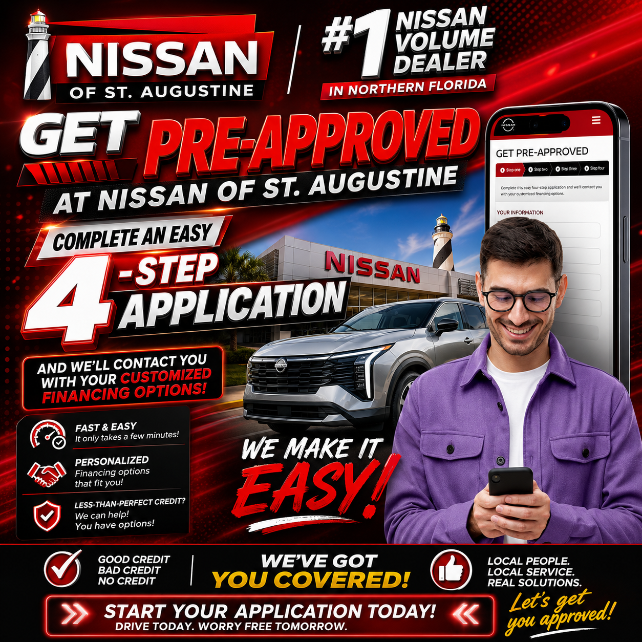 Nissan of St. Augustine pre-approval Facebook campaign creative