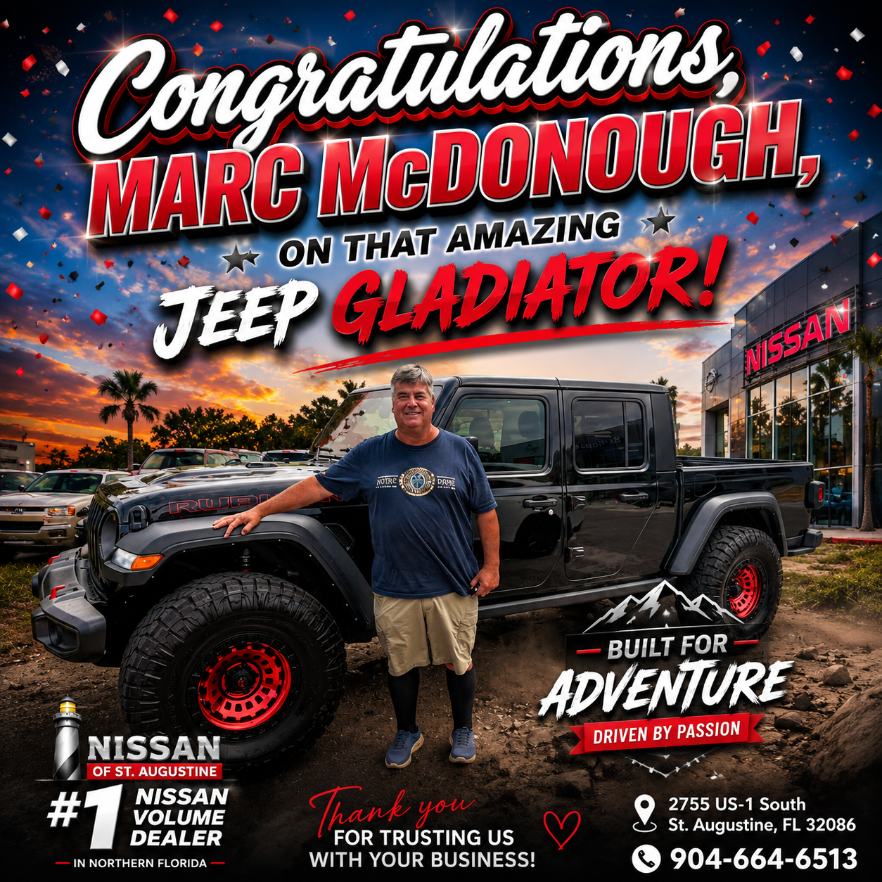 Nissan of St Augustine customer delivery celebration Facebook campaign creative